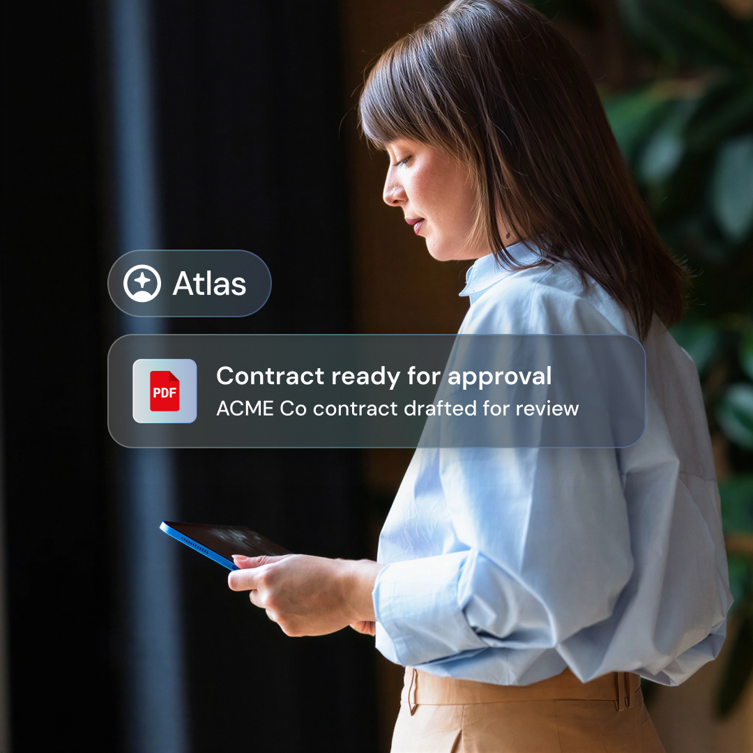 Human in the loop, every Atlas action surfaces in HubSpot for review and approval before it goes out