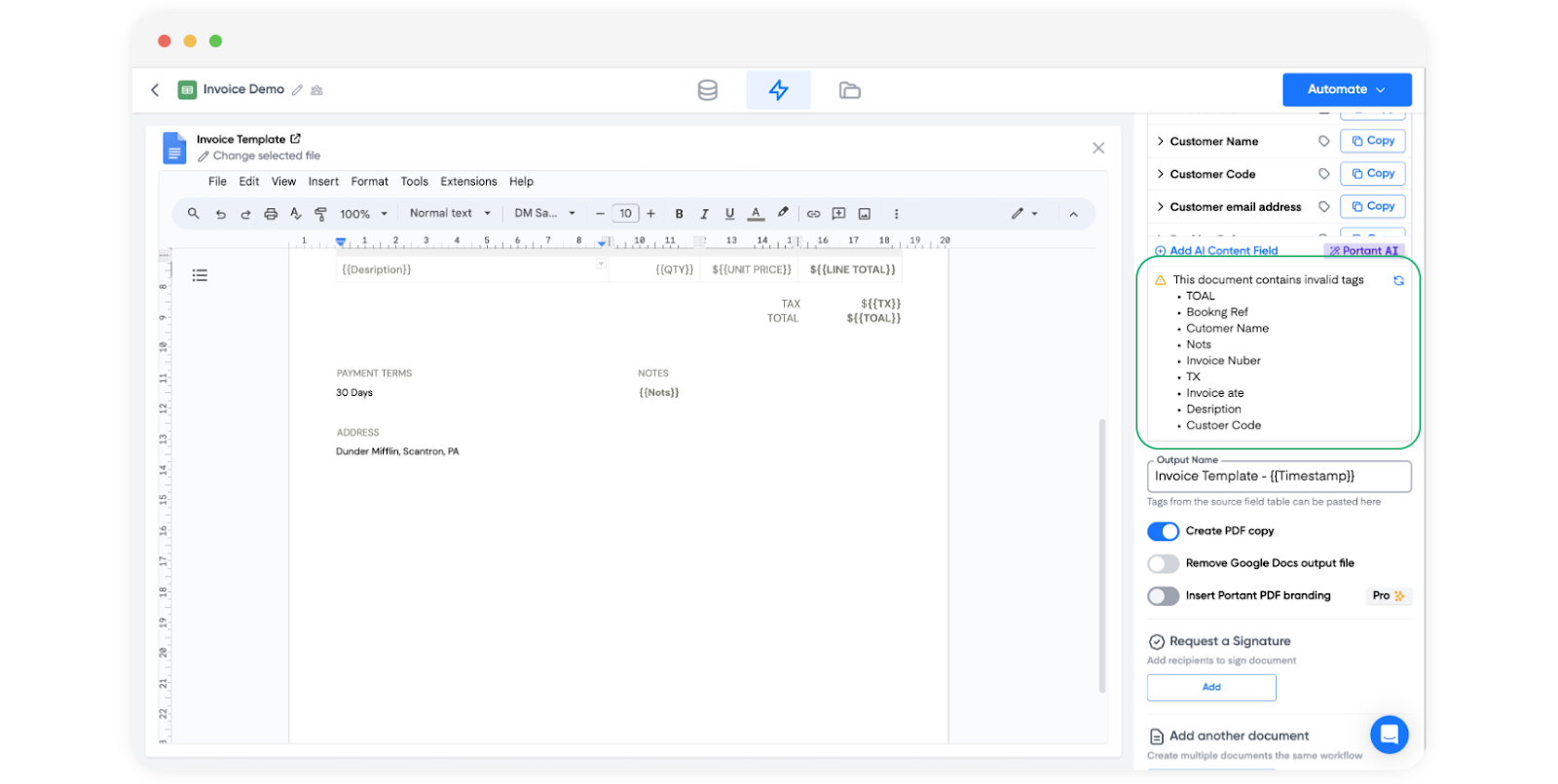 IF formula evaluated inside a Portant tag