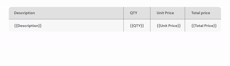Animation of line item rows filling in a quote table