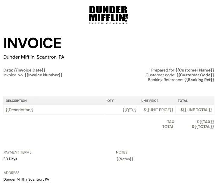 Portant's professional invoice template example