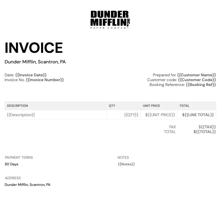 Portant's Google Sheets Invoice Template featuring itemized billing details including description, quantity, unit price, total cost, tax, and customer information.