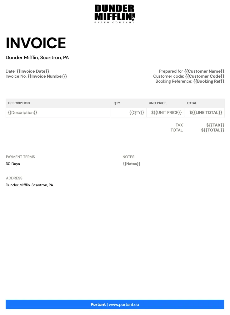 Portant's Google Sheet Invoice Template