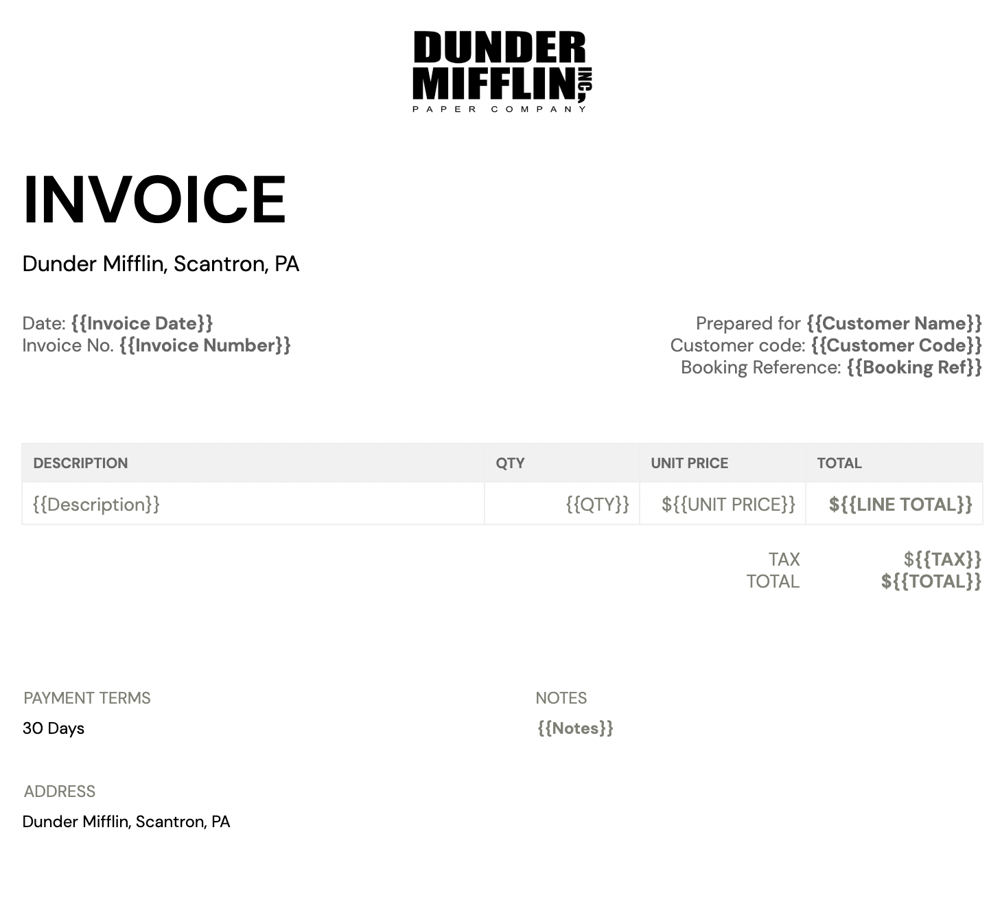Portant's free invoice template – customizable billing document for businesses to track payments and transactions.
