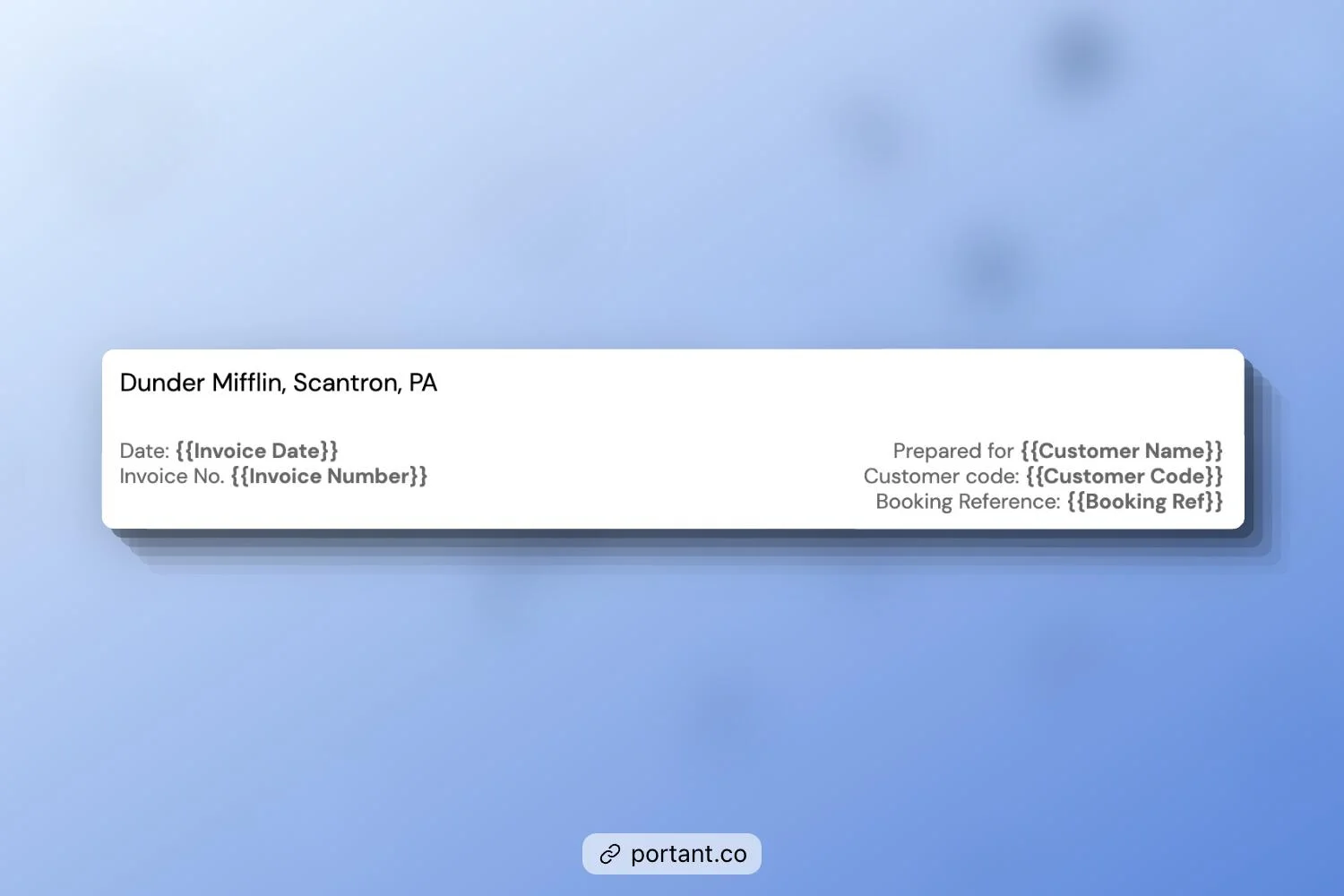 Portant's sample template of an itemized invoice showing vendor and customer details, including invoice number, date, and booking reference