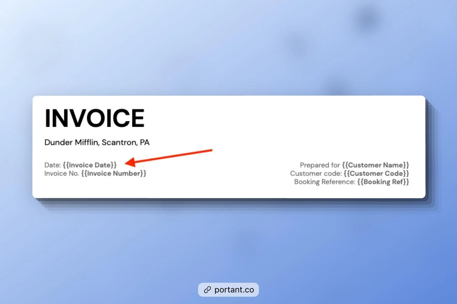 Highlighted invoice date field in Portant’s cleaning service invoice template, showing where to input the invoice date and number