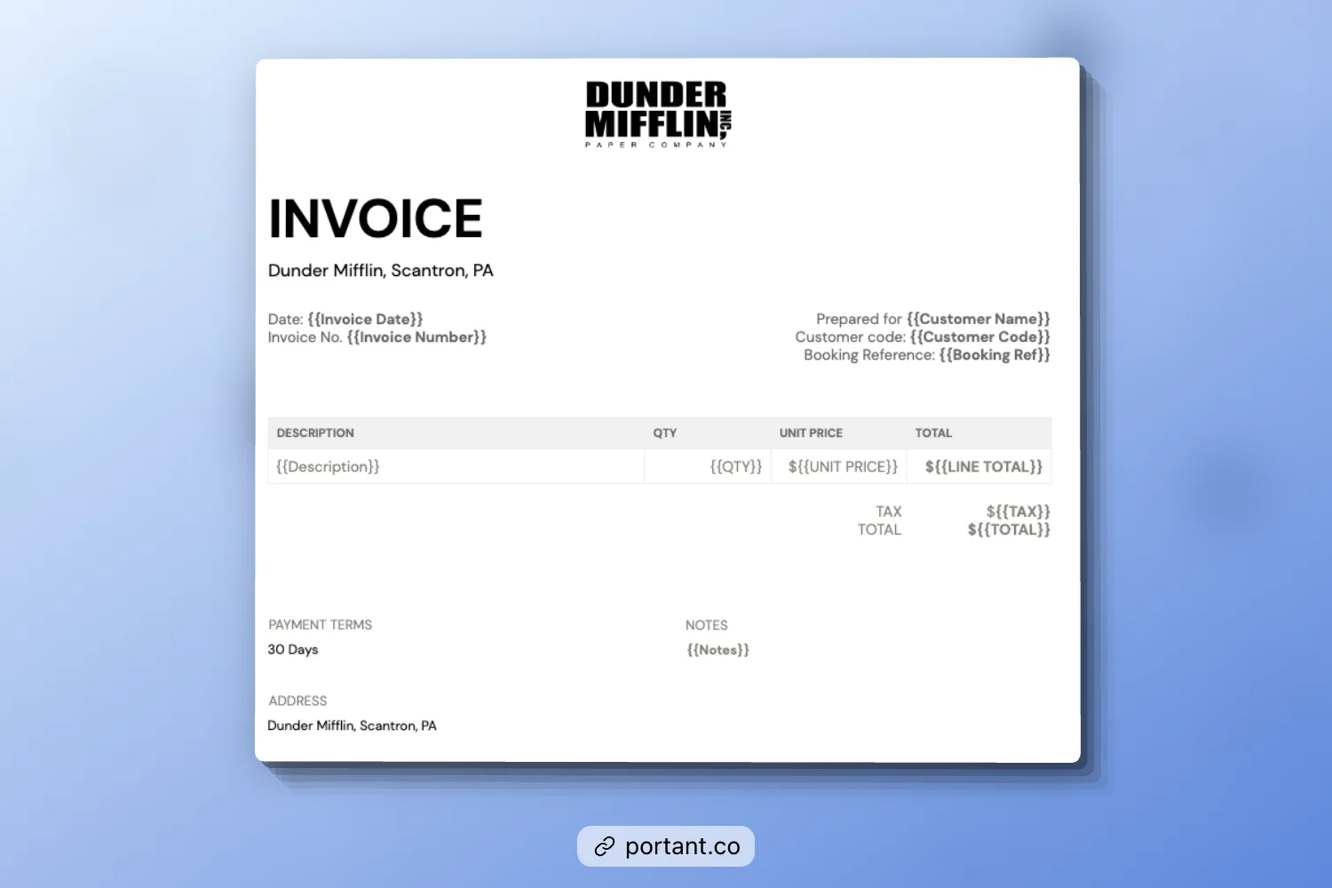 Portant's Invoice Template Sample