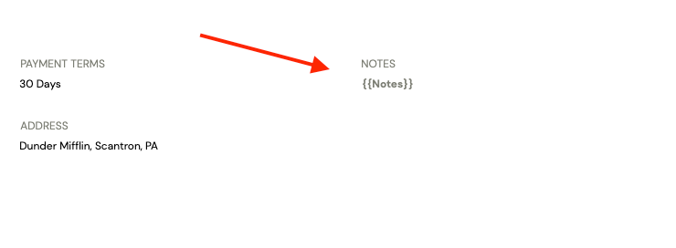 Notes Section on an Invoice Example