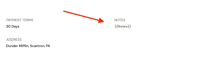 Notes Section on an Invoice Example