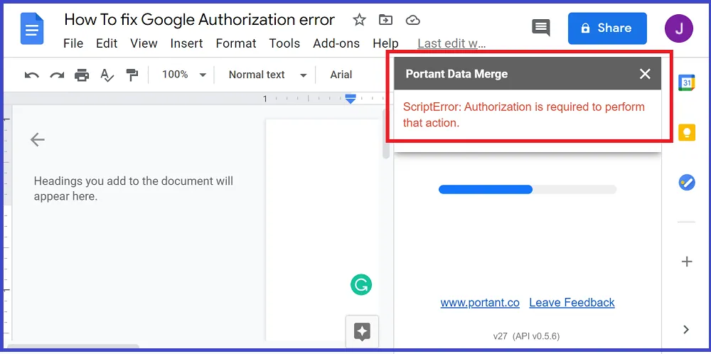 A screenshot of ScriptError: Authorization is required to perform that action