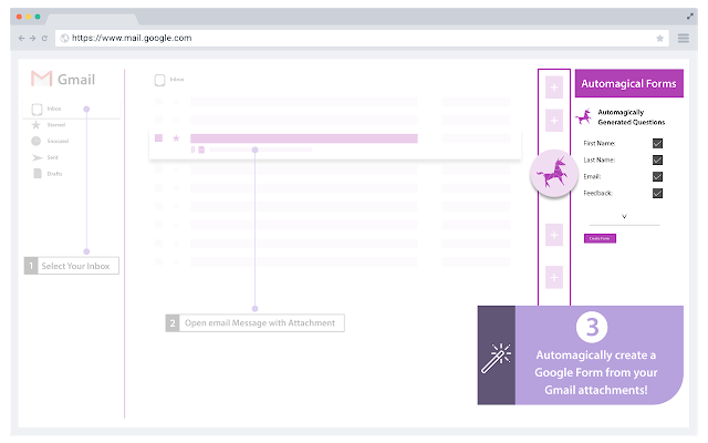 Automagical Forms Google Docs add-on in Gmail, automatically generating a Google Form from email attachments. A time-saving Google Workspace tool for seamless form creation.