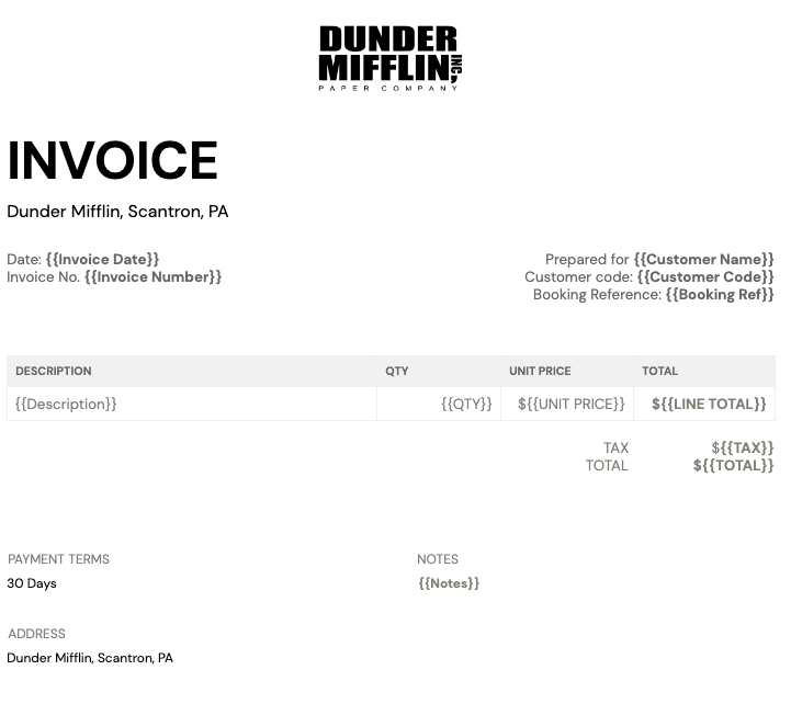Example of Portant's free invoice template featuring a professional layout with itemized billing details, ideal for understanding how invoices differ from receipts.