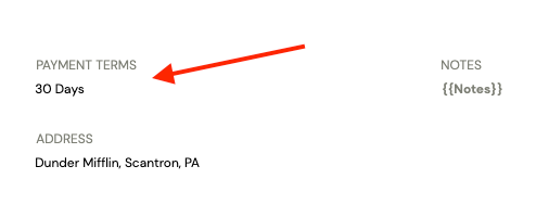 Payment Terms on an Invoice Example