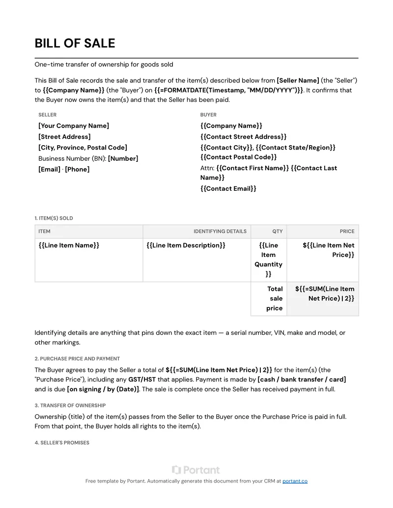 Bill of Sale (CA) template thumbnail
