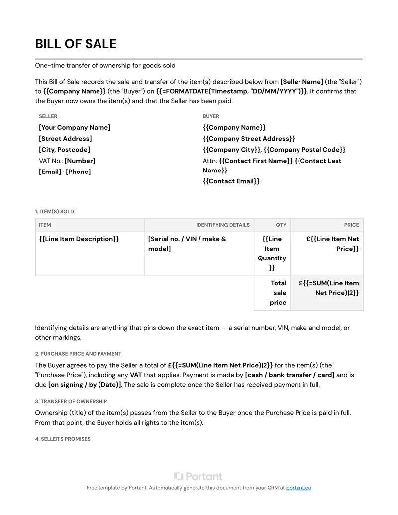 Bill of Sale (GB) template thumbnail