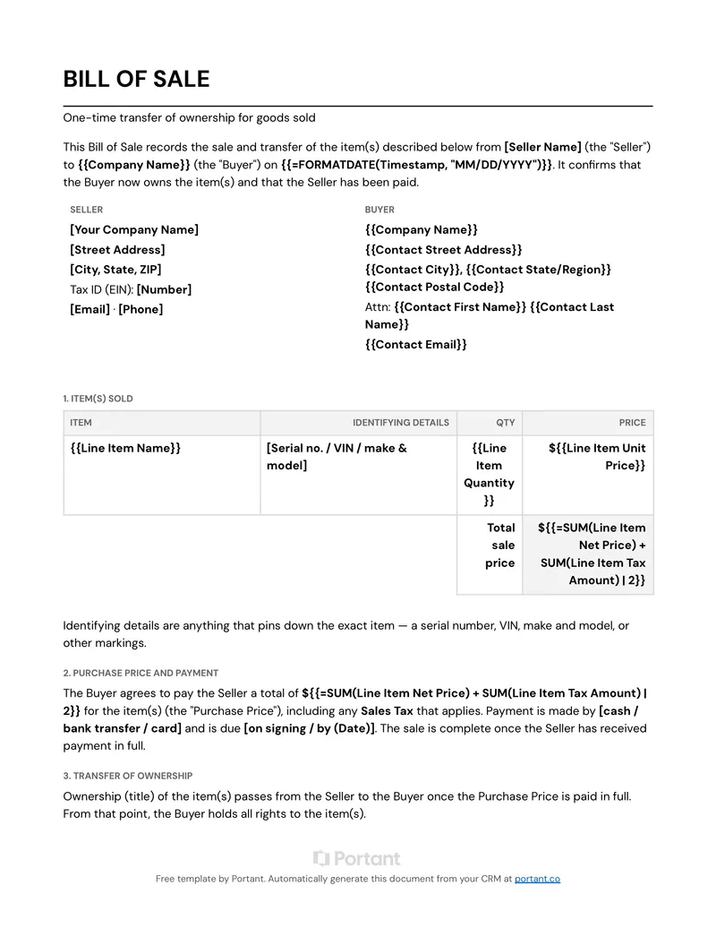 Bill of Sale (US) template thumbnail
