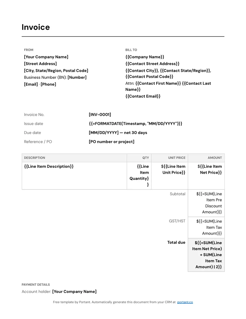 Invoice (CA) template thumbnail
