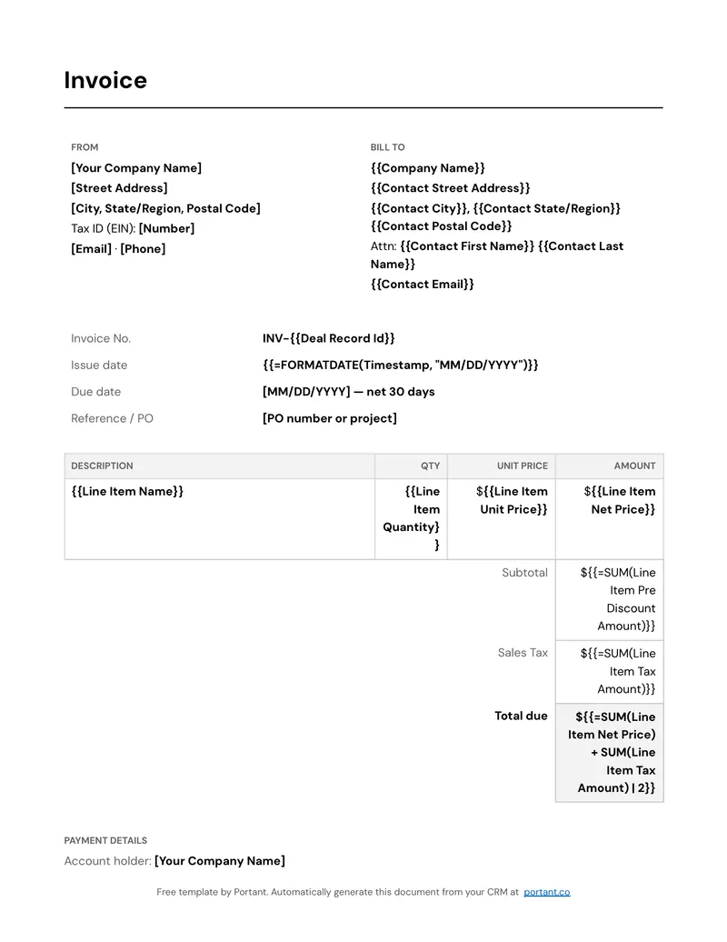 Invoice (US) template thumbnail