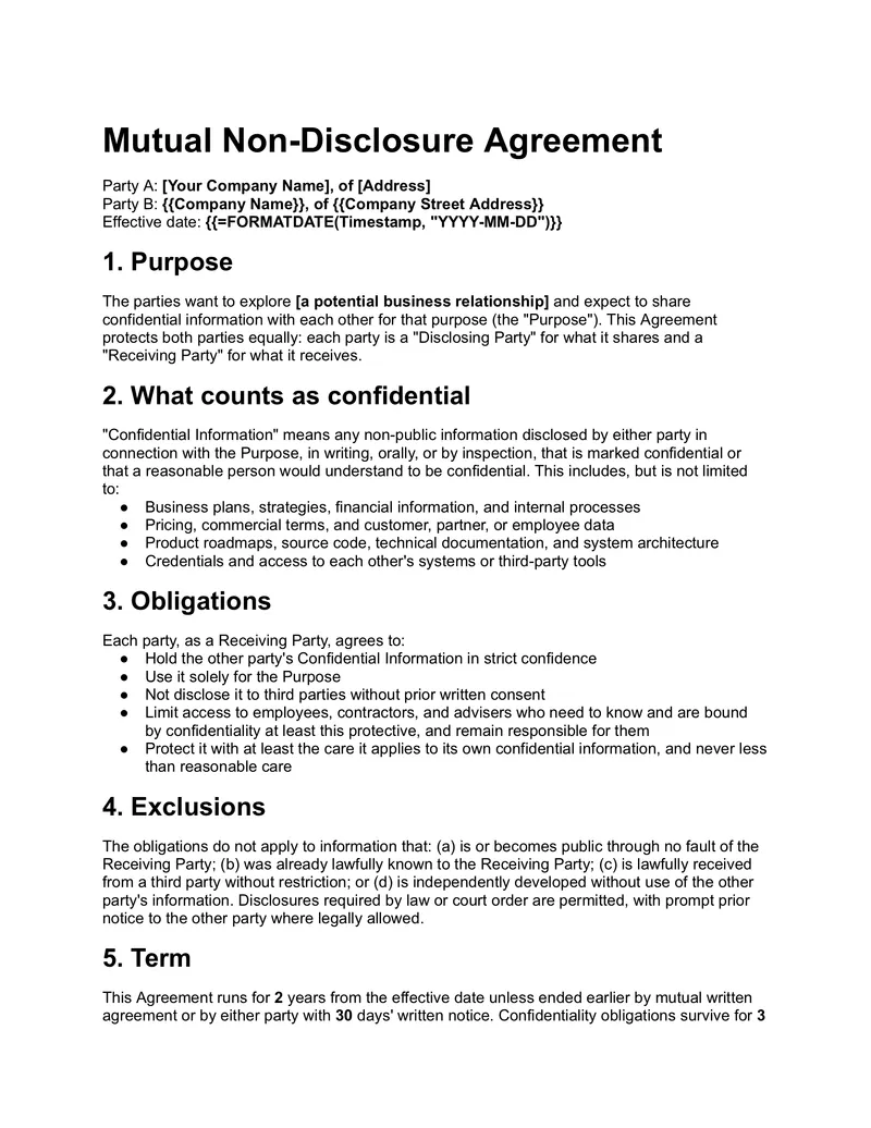 Mutual NDA (CA) template thumbnail