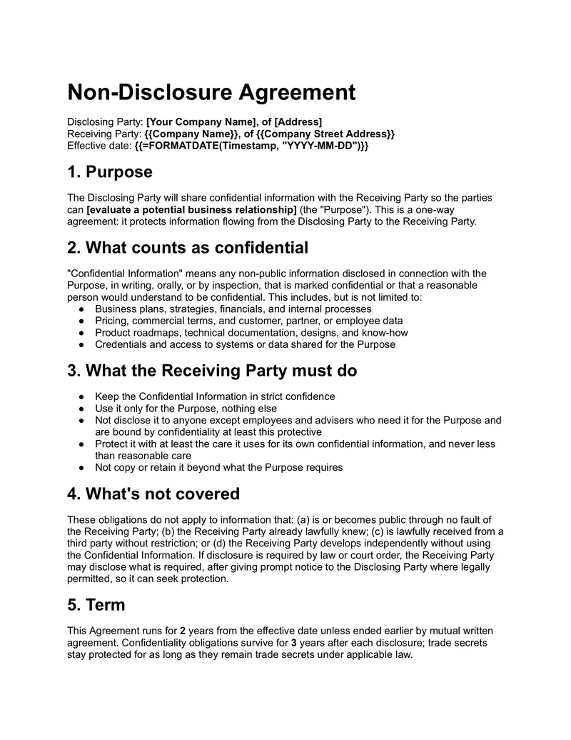 Non-Disclosure Agreement (CA) template thumbnail