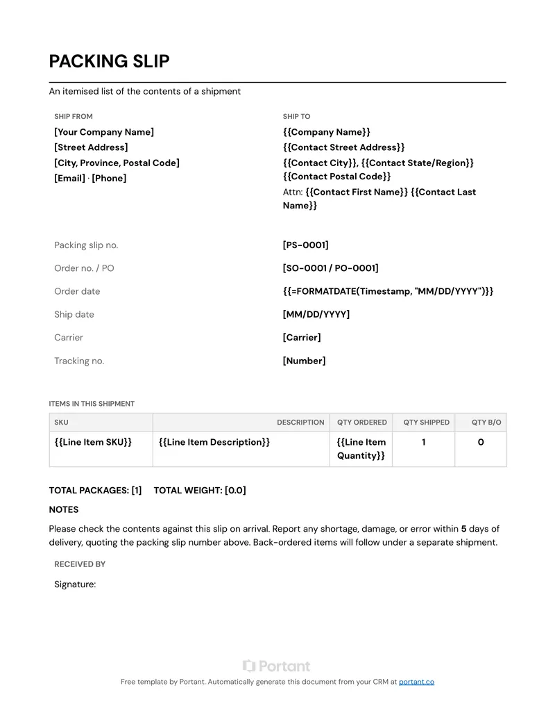 Packing Slip (CA) template thumbnail