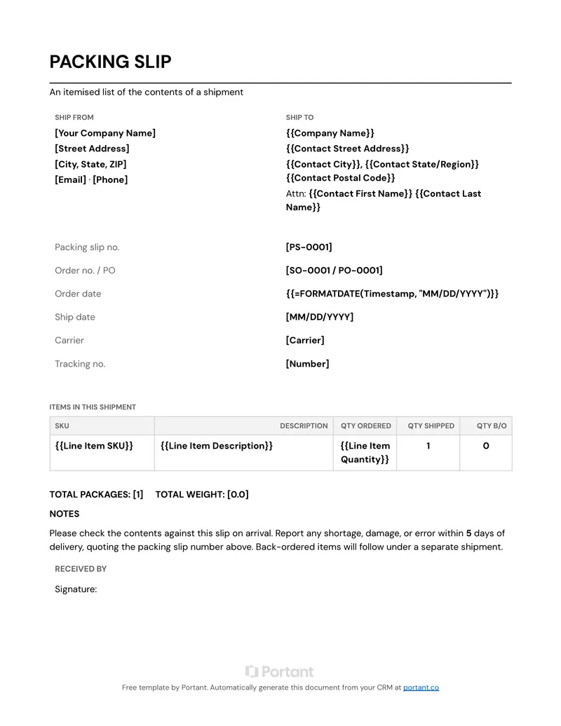 Packing Slip (US) template thumbnail