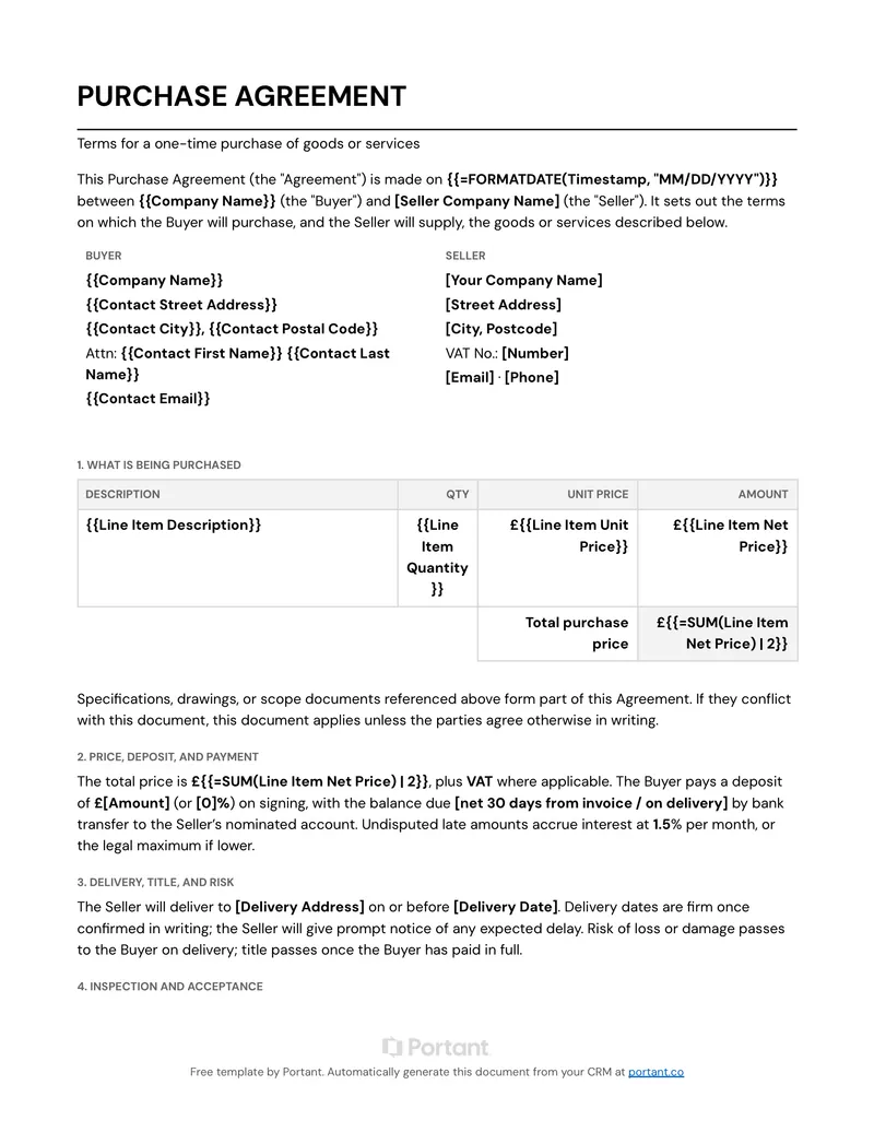 Purchase Agreement (GB) template thumbnail