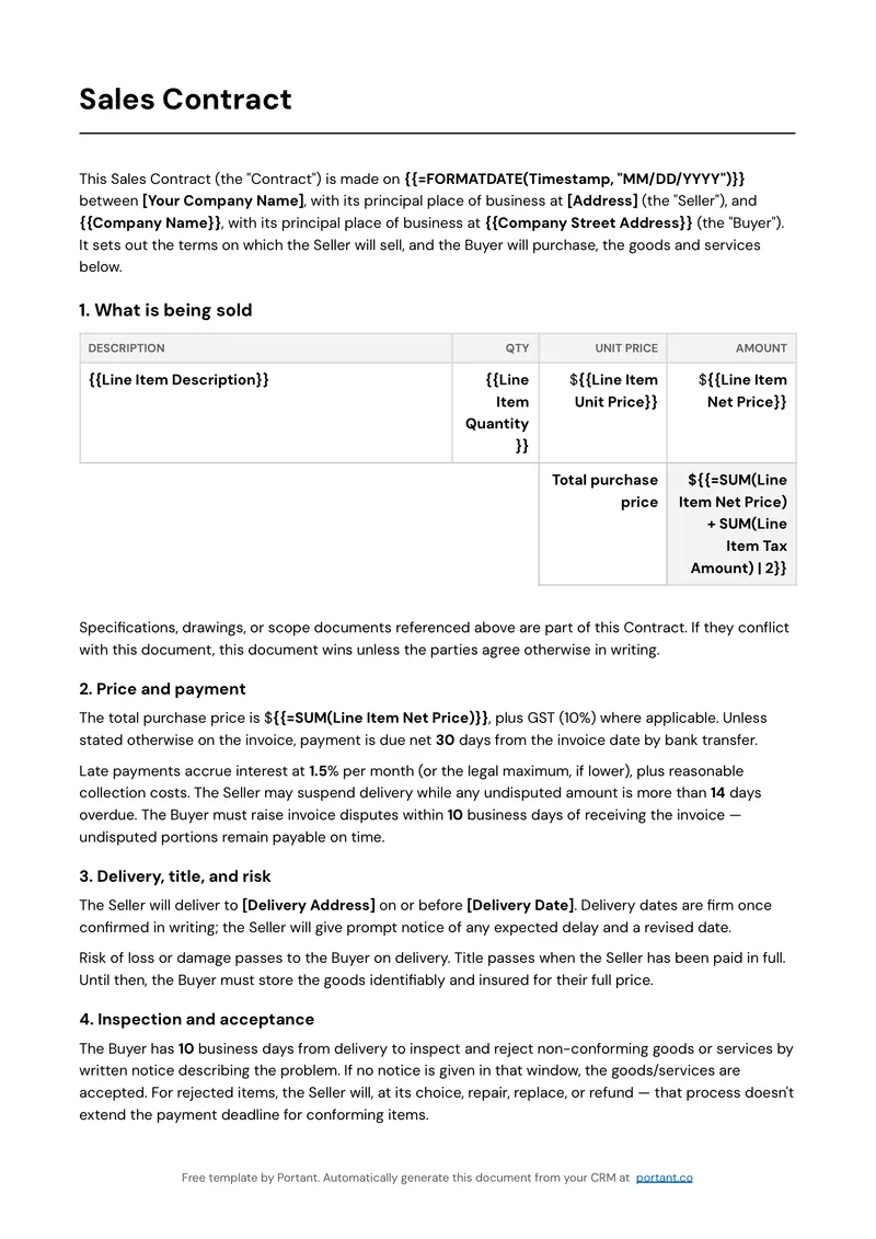 Sales Contract (AU) template thumbnail