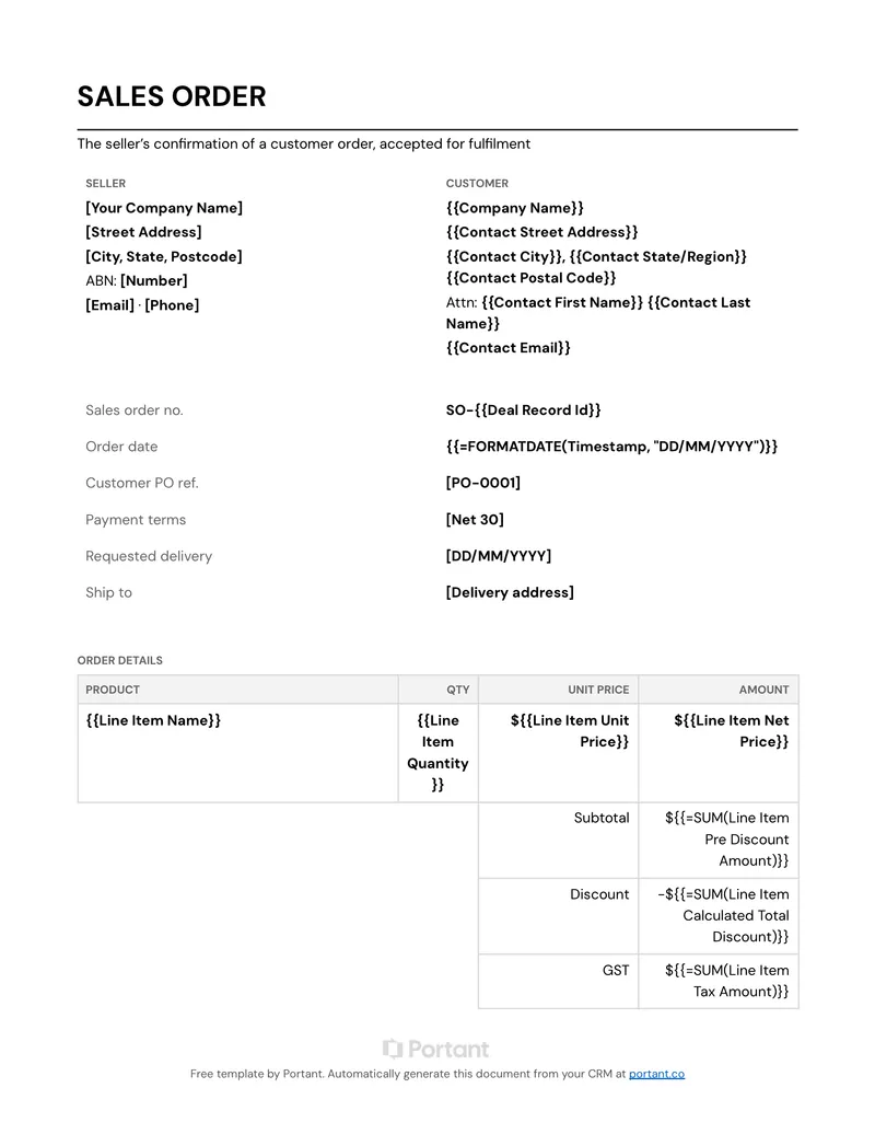 Sales Order (AU) template thumbnail