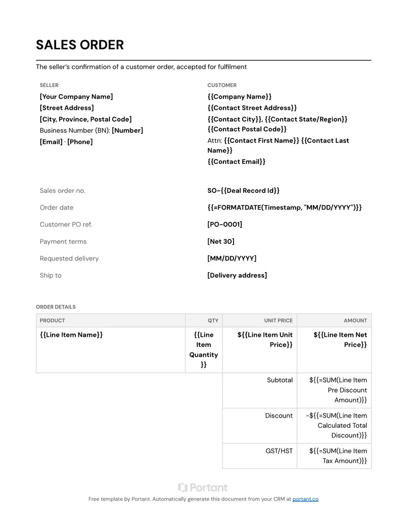 Sales Order (CA) template thumbnail