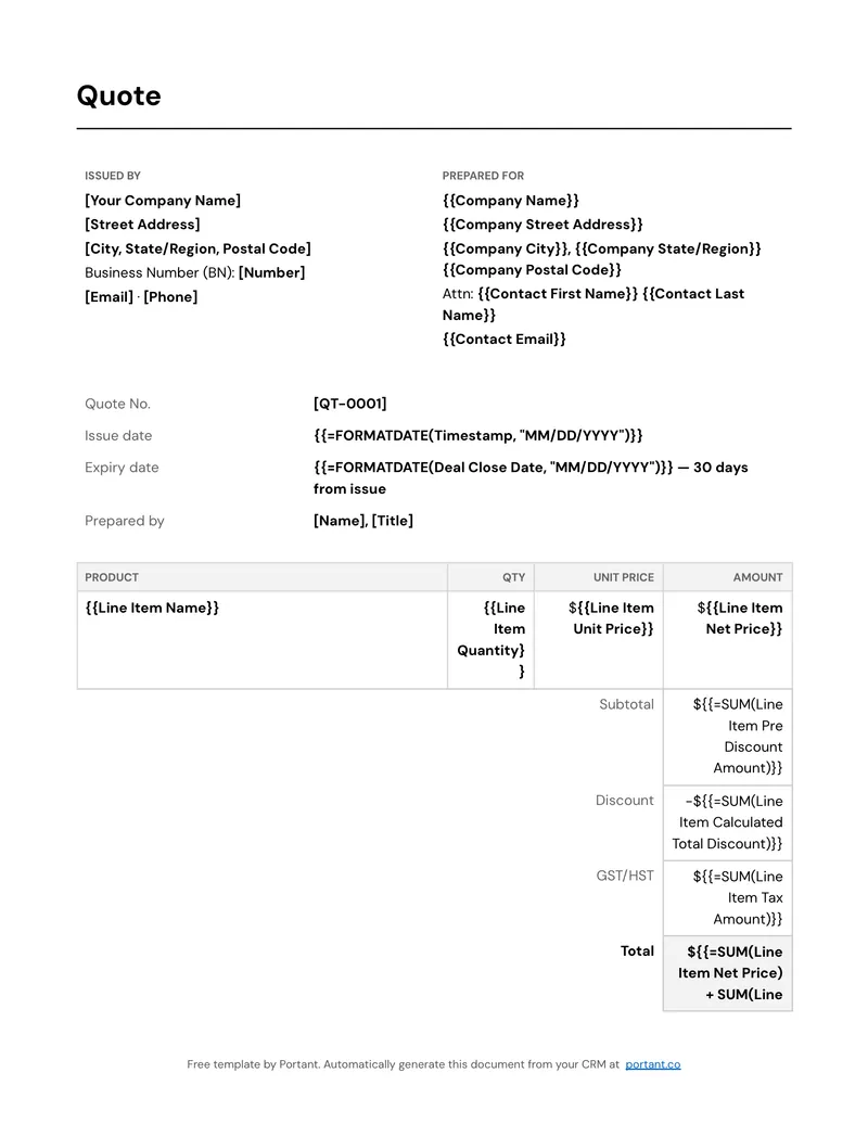 Sales Quote (CA) template thumbnail