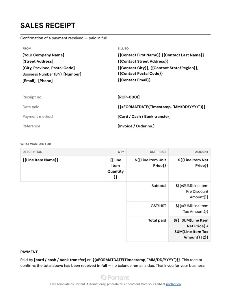 Sales Receipt (CA) template thumbnail