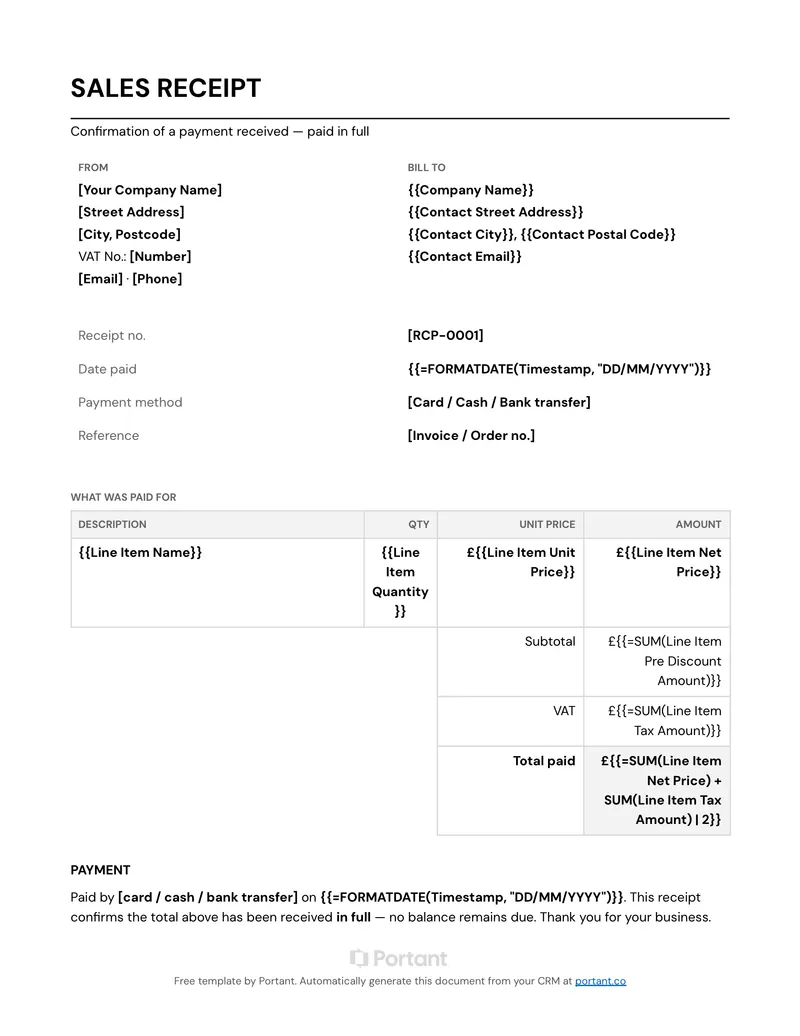 Sales Receipt (GB) template thumbnail