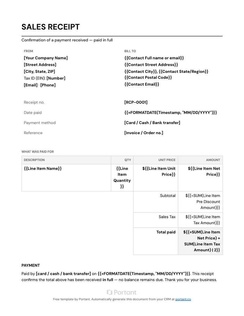 Sales Receipt (US) template thumbnail