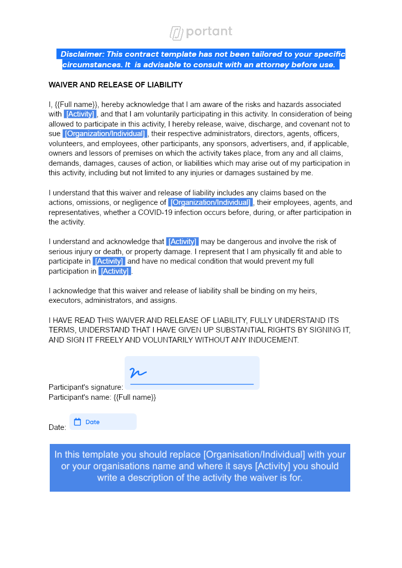 Waiver (with eSignature) template thumbnail